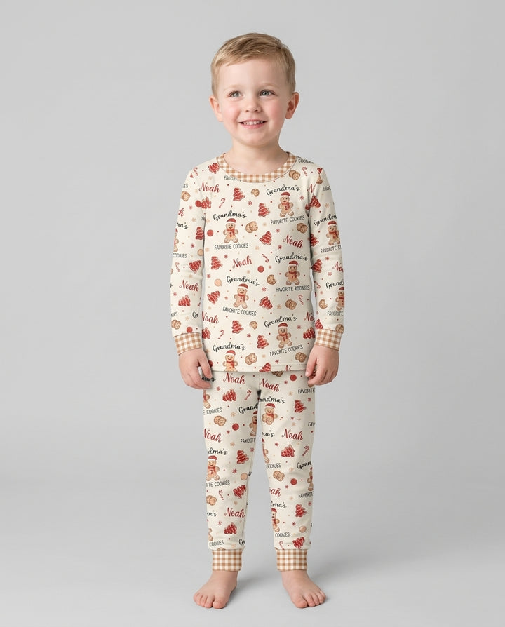 Custom Name Grandma’s Favorite Cookies Bamboo Two Piece Long Sleeve Pajama Set
