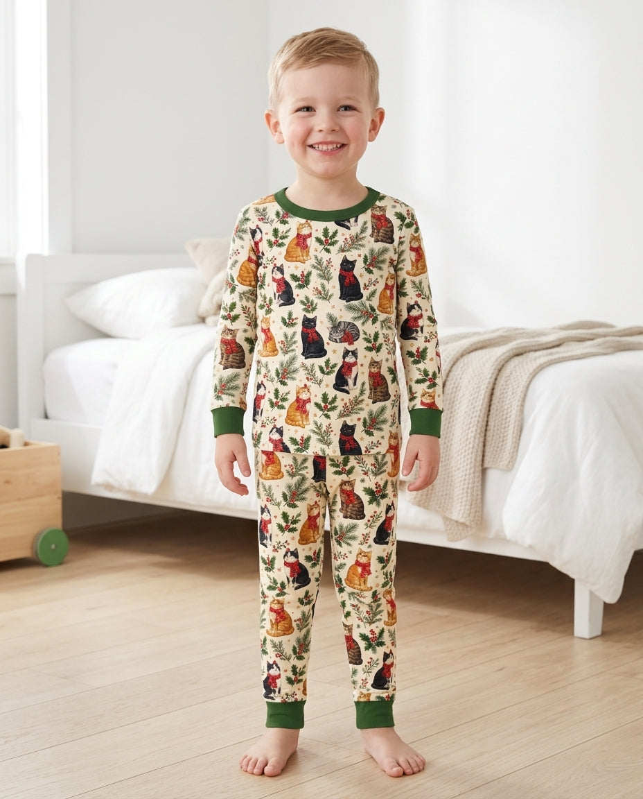Christmas Cat Carolers Bamboo Two Piece Long Sleeve Pajama Set