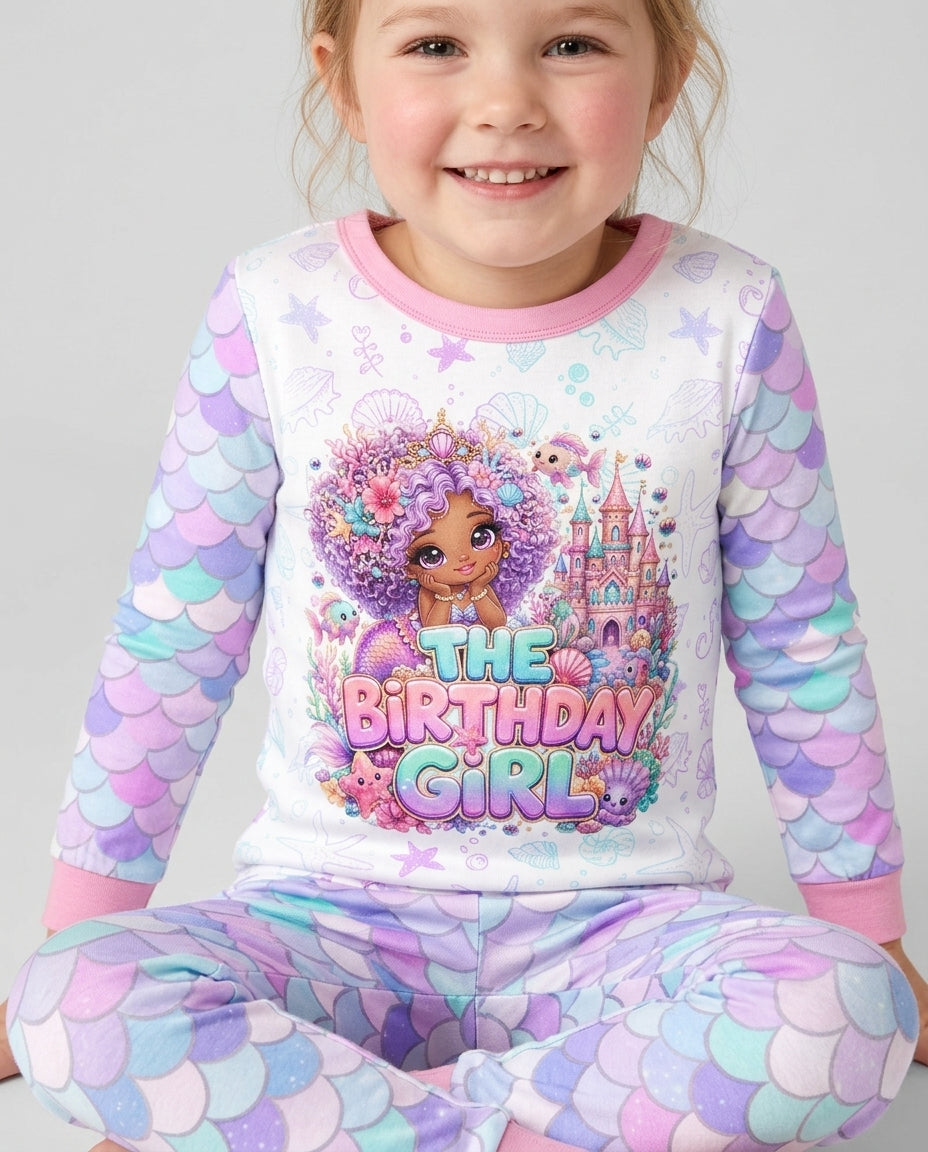 Black Mermaid The Birthday Girl  Bamboo Two Piece Long Sleeve Pajama Set