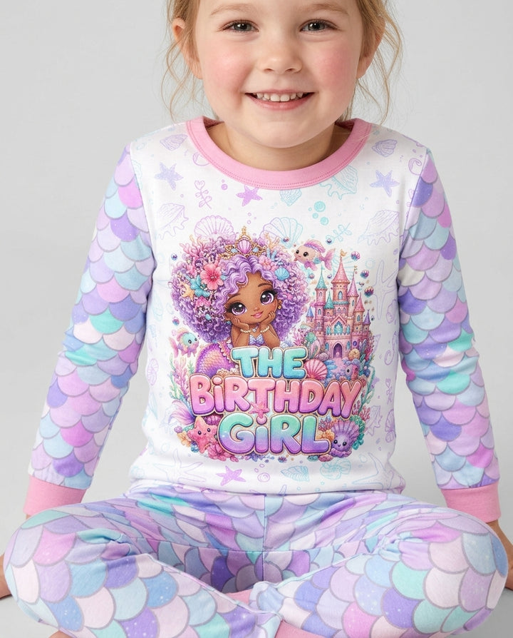 Black Mermaid The Birthday Girl  Bamboo Two Piece Long Sleeve Pajama Set