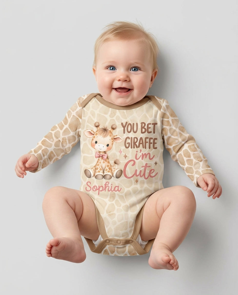 Personalized You Bet Giraffe I'm Cute Bamboo Bodysuit