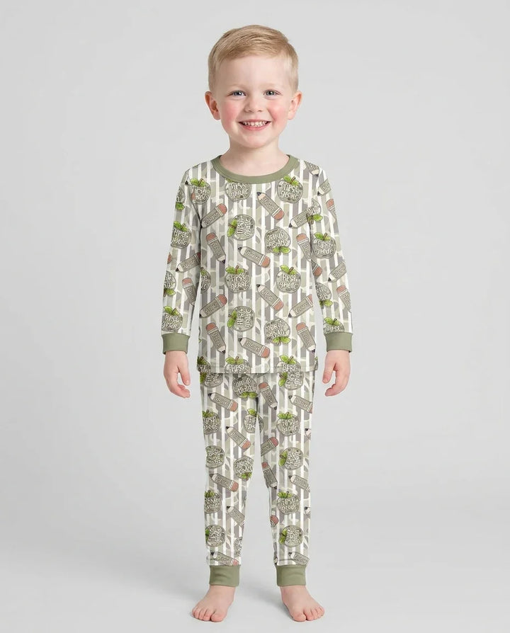 Custom Name Camo Apple Days Bamboo Two Piece Long Sleeve Pajama Set