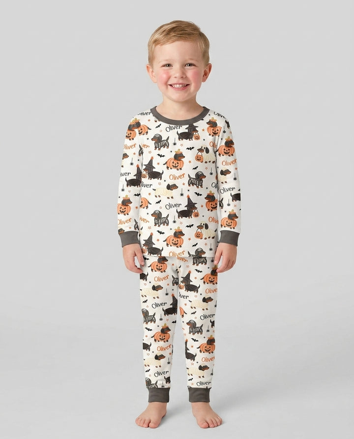 Orange and Black Dachshund Bamboo Two Piece Long Sleeve Pajama Set