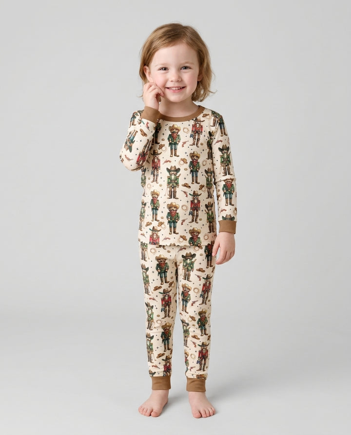 Western Christmas Cowboy Nutcracker Bamboo Two Piece Long Sleeve Pajama Set