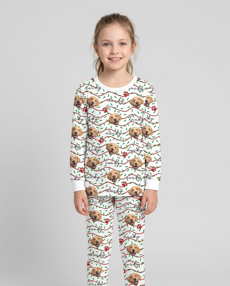 Custom Pet Photo Christmas Sprinkles Bamboo Two Piece Long Sleeve Pajama Set