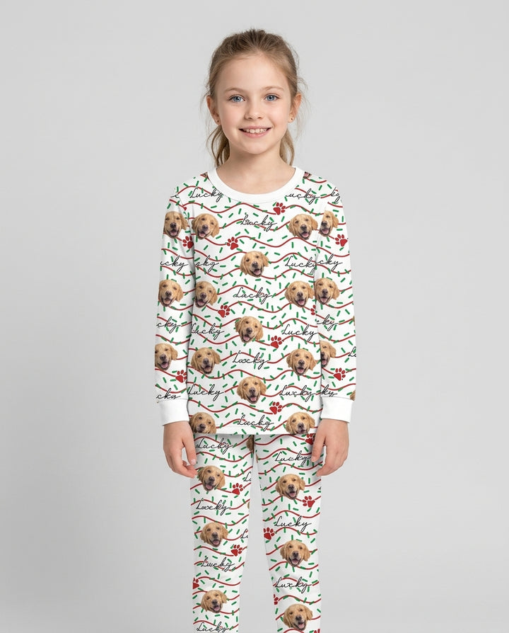 Custom Pet Photo Christmas Sprinkles Bamboo Two Piece Long Sleeve Pajama Set