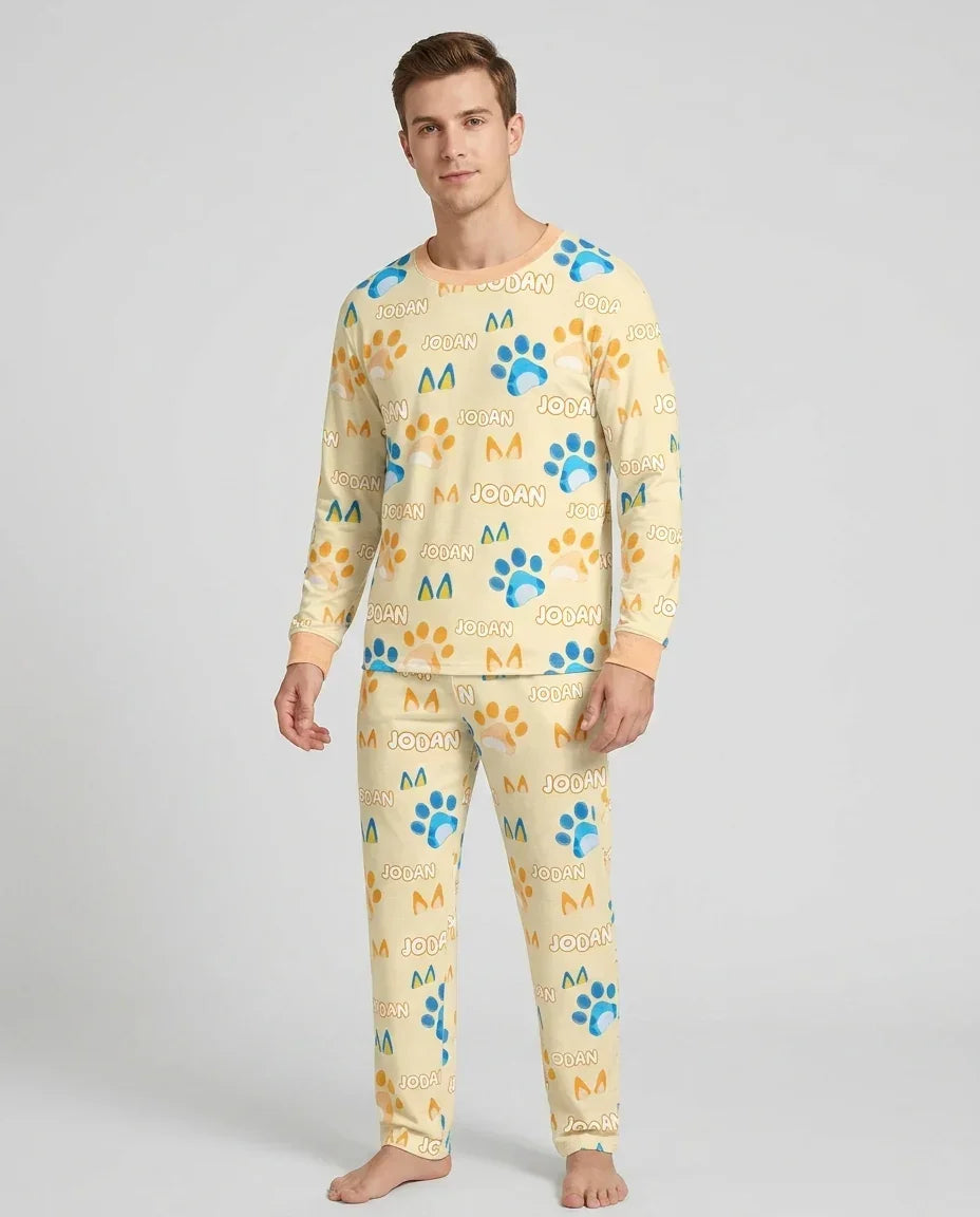 Custom Name Favourite Blue Dog Family Matching Bamboo Men's Pajama Set