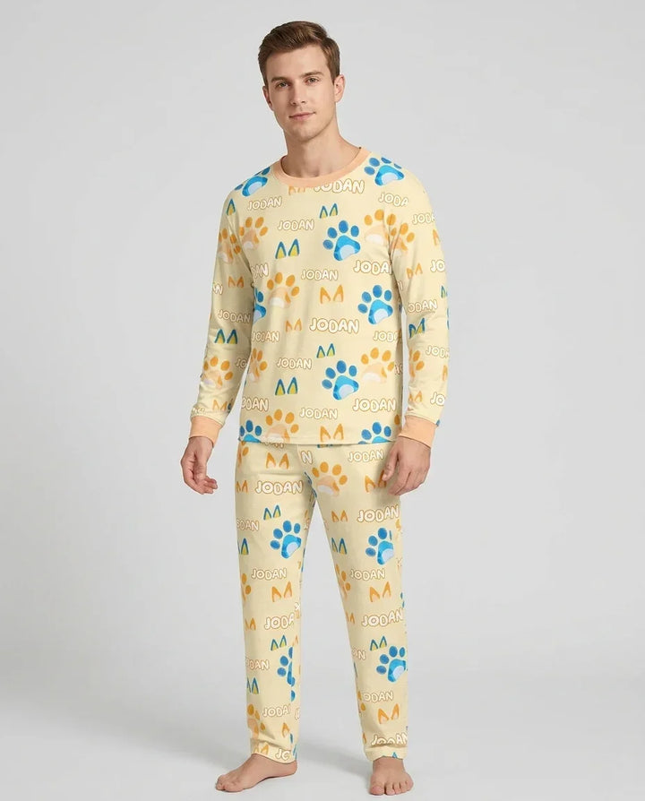 Custom Name Favourite Blue Dog Family Matching Bamboo Men's Pajama Set