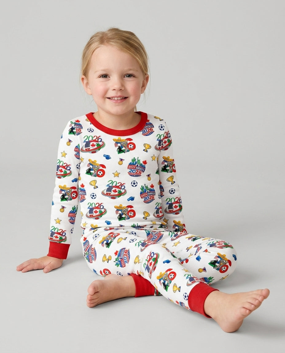 World Soccer North America 2026 Family Matching Bamboo Two Piece Long Sleeve Pajama Set
