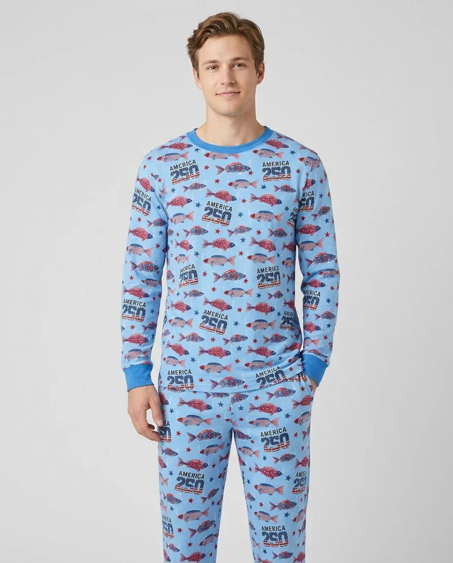 Stars and Stripes Fish Bamboo Men's Pajama Set