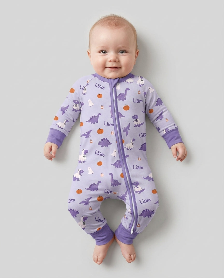 Custom Name Spooky Dinosaur Halloween - Personalized Bamboo Convertible Zippy