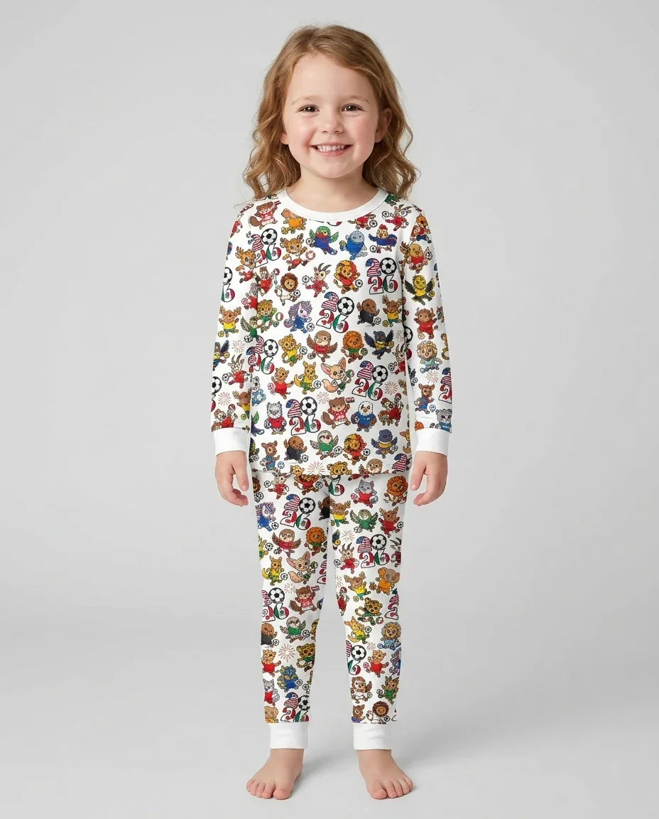 Kawaii Animals Soccer Tour 2026 Family Matching Bamboo Two Piece Long Sleeve Pajama Set