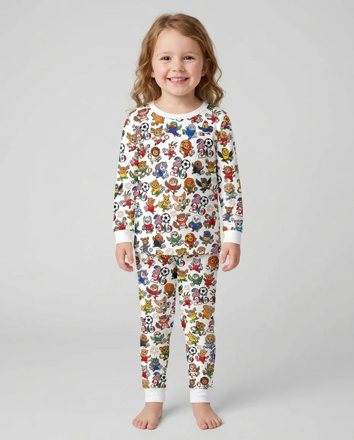 Kawaii Animals Soccer Tour 2026 Family Matching Bamboo Two Piece Long Sleeve Pajama Set