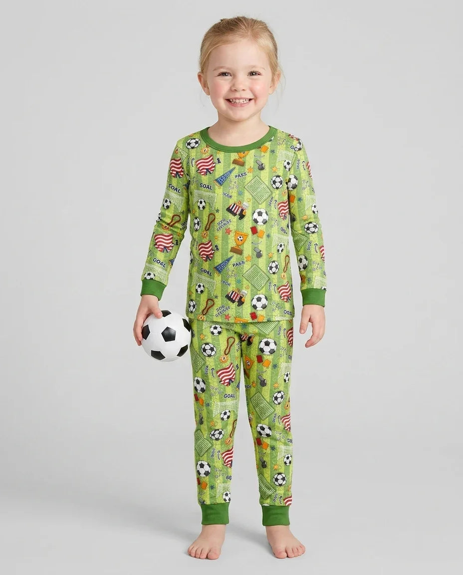 I Love Sports Soccer Bamboo Two Piece Long Sleeve Pajama Set