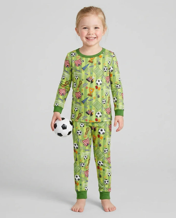 I Love Sports Soccer Bamboo Two Piece Long Sleeve Pajama Set