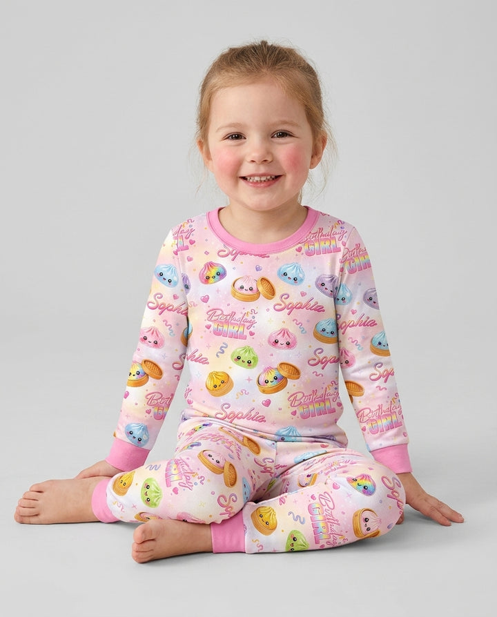 Birthday Girl Glitter Dumpling Bamboo Two Piece Long Sleeve Pajama Set