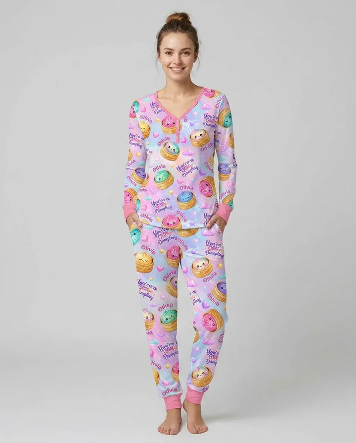Custom Name You're A Glitter Dumpling Bamboo Women Pajama Set