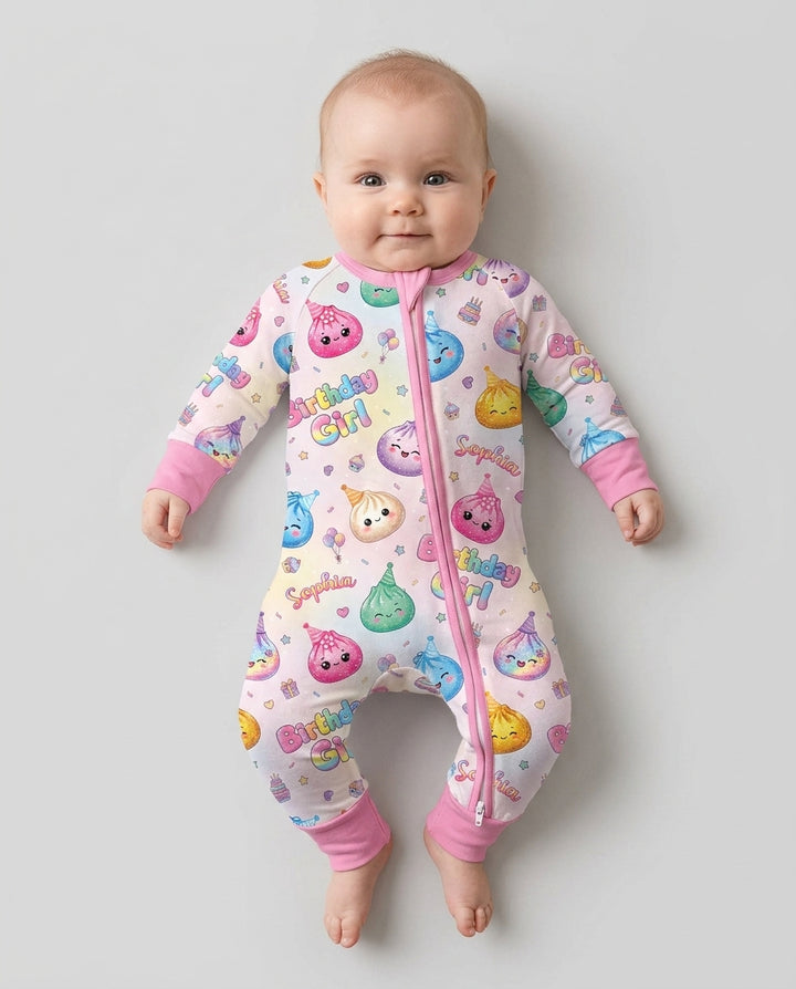 Custom Name Glitter Dumpling Birthday Girl Bamboo Convertible Zippy