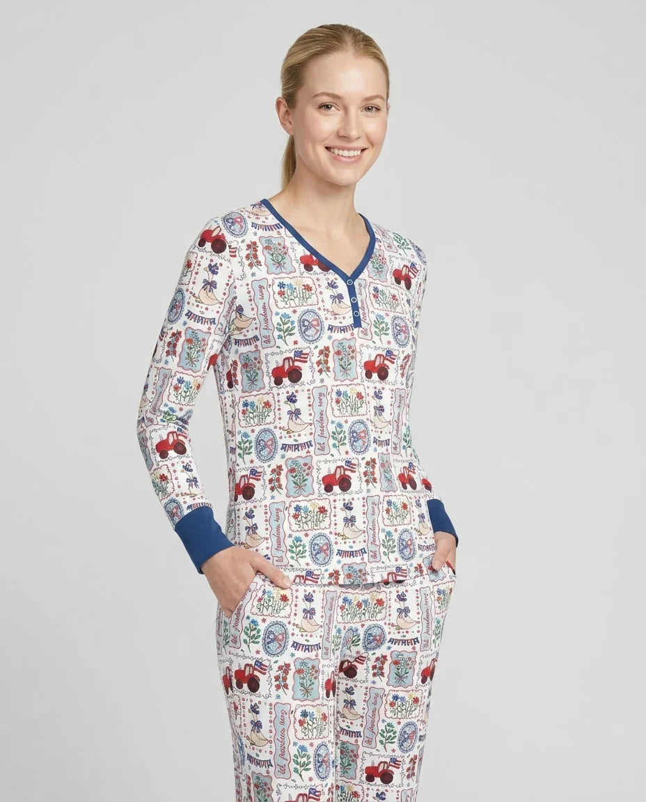Patriotic USA Silly Goose Family Matching Bamboo Women Pajama Set