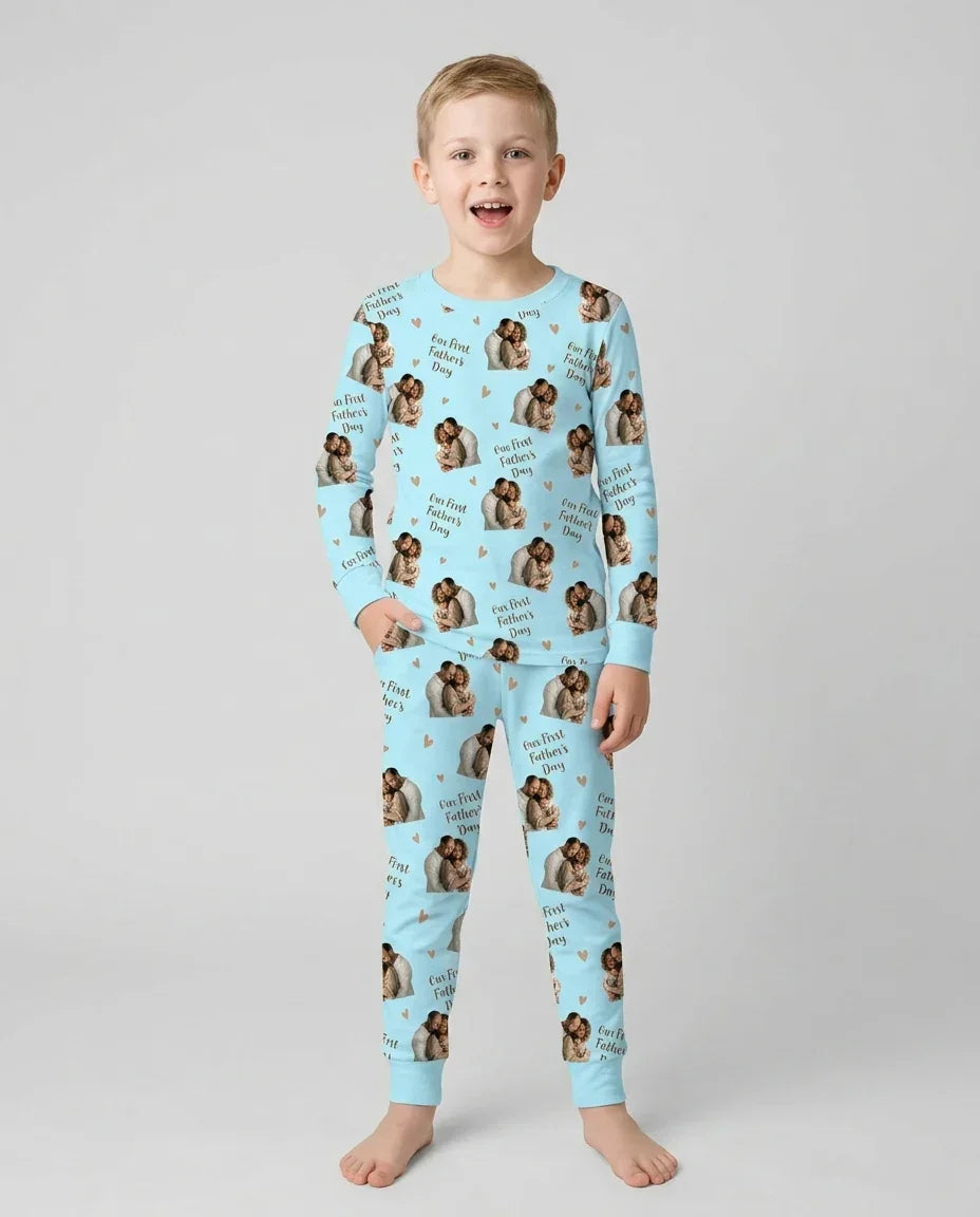 Custom Photo Our First as Parents Bamboo Two Piece Long Sleeve Pajama Set