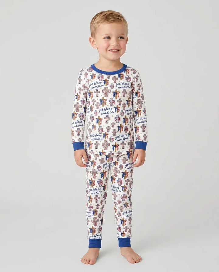 God Bless America Family Matching Bamboo Two Piece Long Sleeve Pajama Set