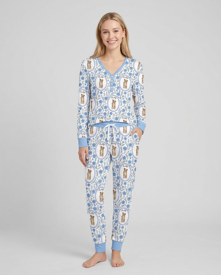 Custom Pet Photo Flower Garden Bamboo Women Pajama Set
