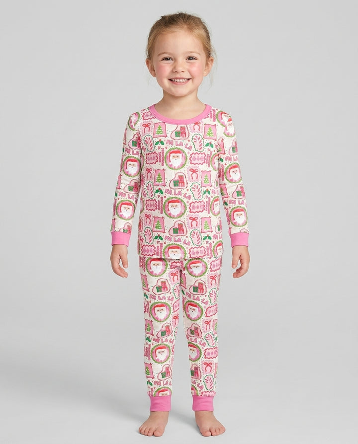 Fa La La Pink Christmas Bamboo Two Piece Long Sleeve Pajama Set