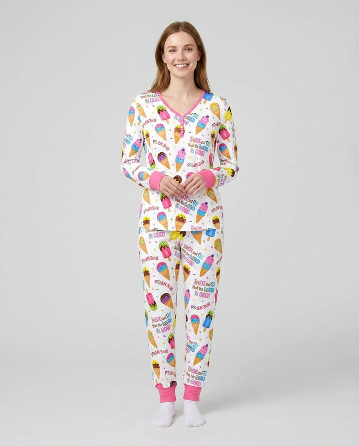 Jesus Summer Ice Cream Taste and See That The Lord Is Good Bamboo Women Pajama Set