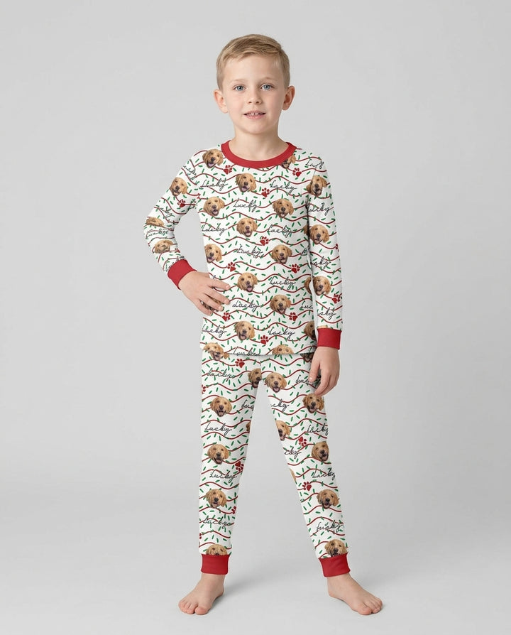 Custom Pet Photo Christmas Sprinkles Bamboo Two Piece Long Sleeve Pajama Set