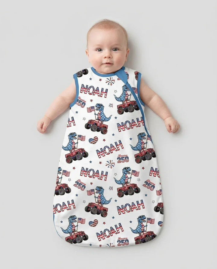 Custom Name American Flag Dinosaur Bamboo Sleep Bag
