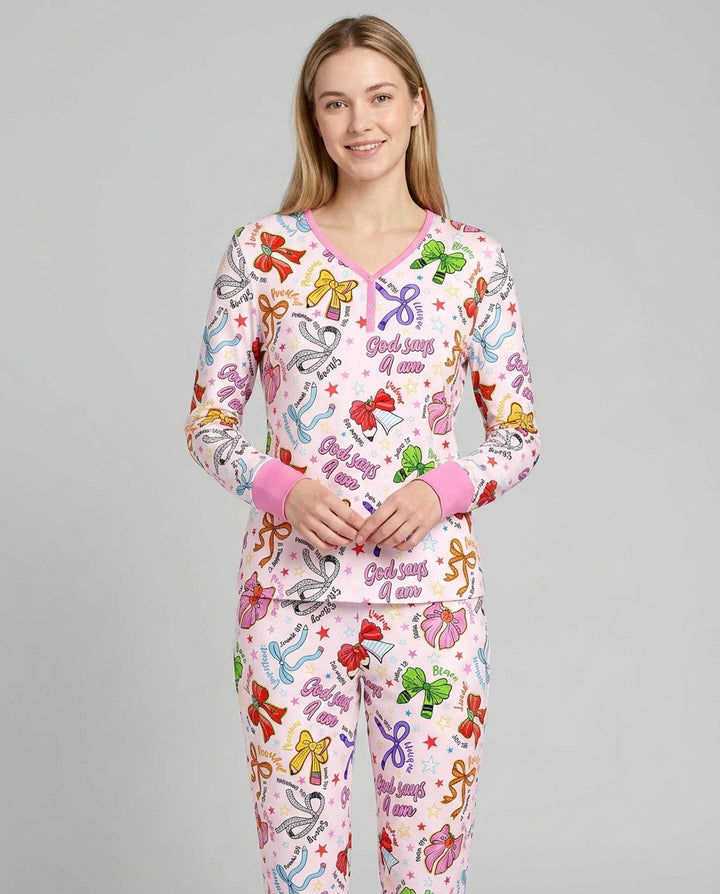 Pencil Bows God Says I Am Bamboo Women Pajama Set