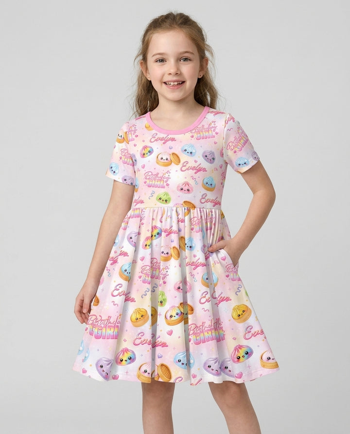 Birthday Girl Glitter Dumpling Bamboo Twirl Dress