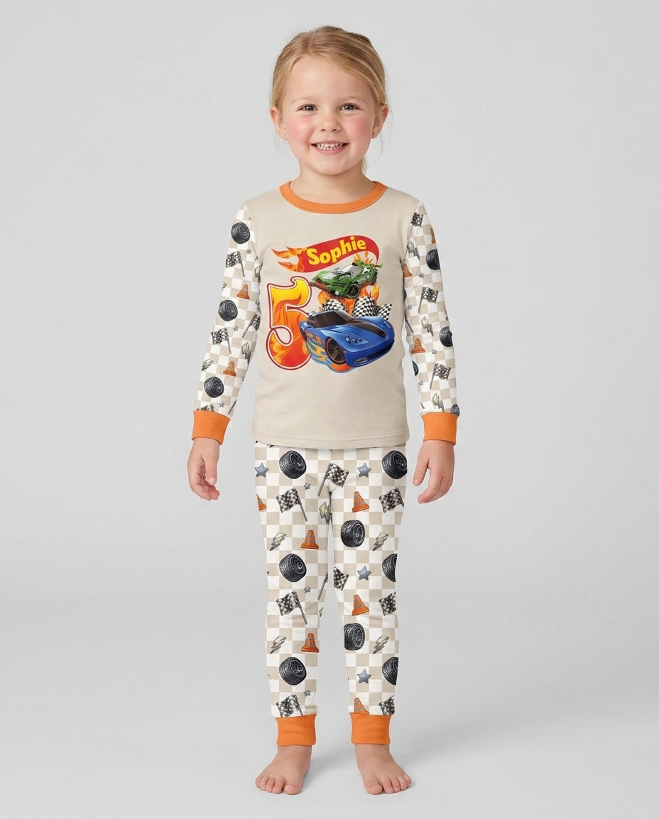 Custom Race Car Bamboo Two Piece Long Sleeve Pajama Set