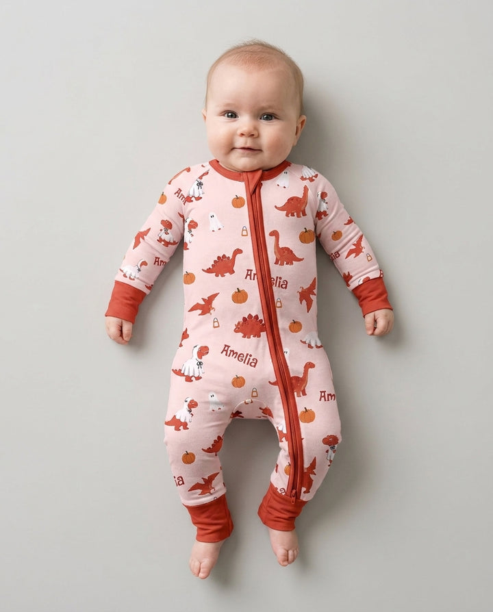 Custom Name Spooky Dinosaur Halloween - Personalized Bamboo Convertible Zippy