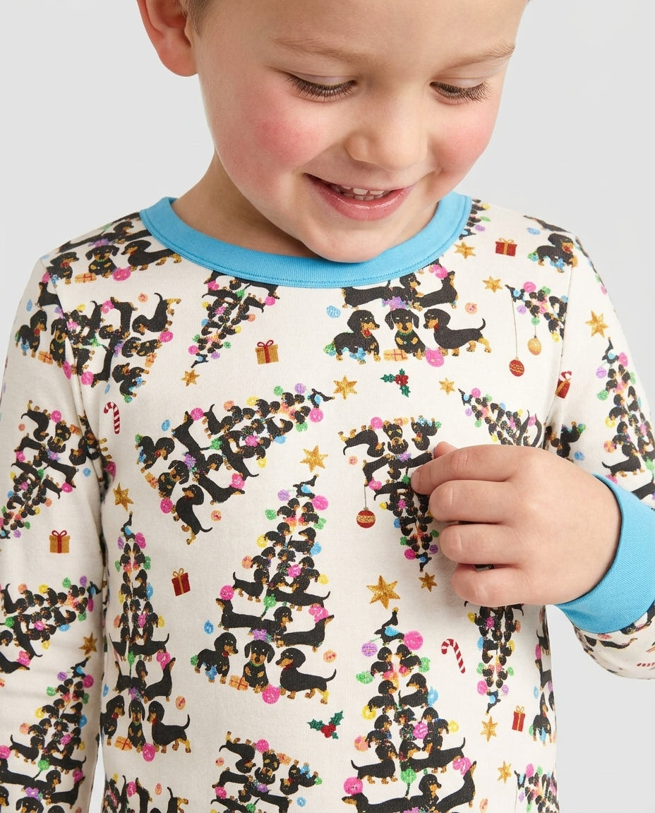 Doxie Christmas Tree Bamboo Two Piece Long Sleeve Pajama Set