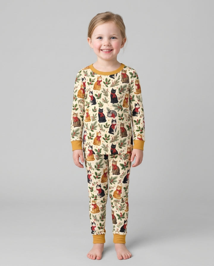 Christmas Cat Carolers Bamboo Two Piece Long Sleeve Pajama Set