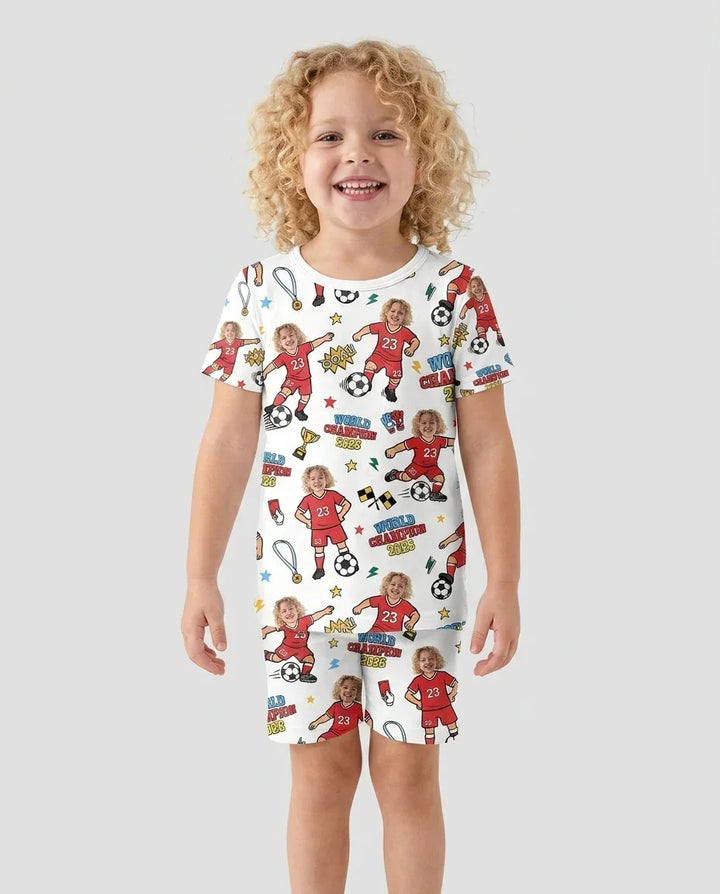 Custom Photo World Champion 2026 Family Matching Bamboo Two Piece Short Sleeve Shorts Pajama Set