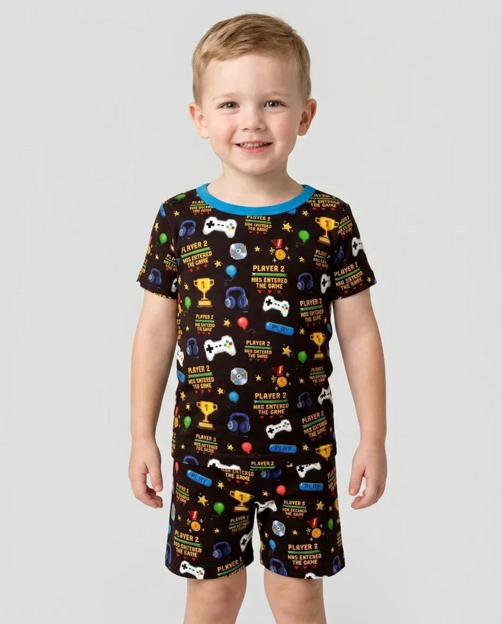 Leveled Up Daddy & Me Matching Bamboo Two Piece Short Sleeve Shorts Pajama Set