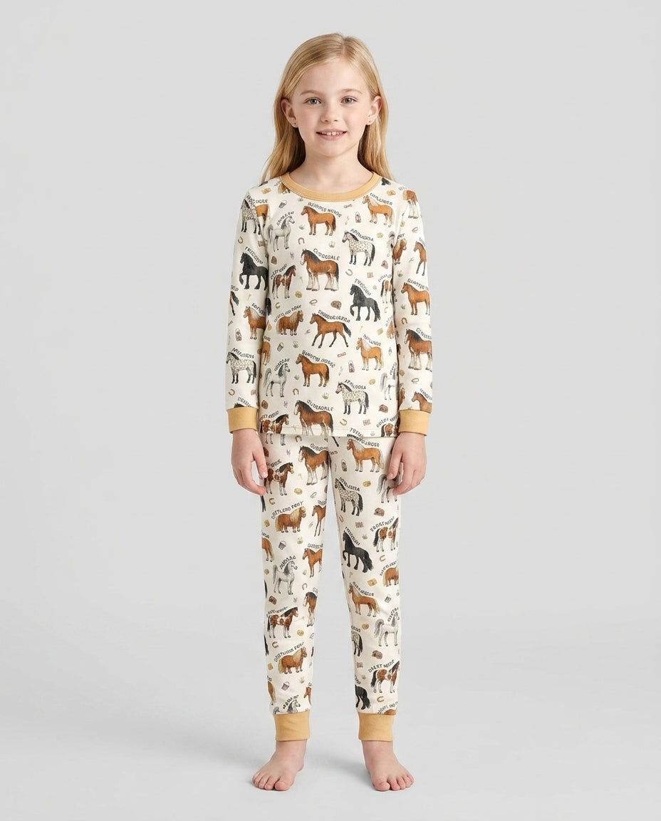 Types Of Horses Bamboo Two Piece Long Sleeve Pajama Set