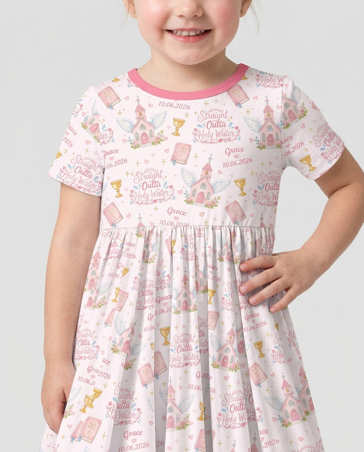 Custom Name Baptism Christening Straight Outta Holy Water Water Bamboo Twirl Dress