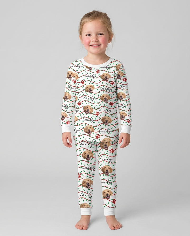 Custom Pet Photo Christmas Sprinkles Bamboo Two Piece Long Sleeve Pajama Set