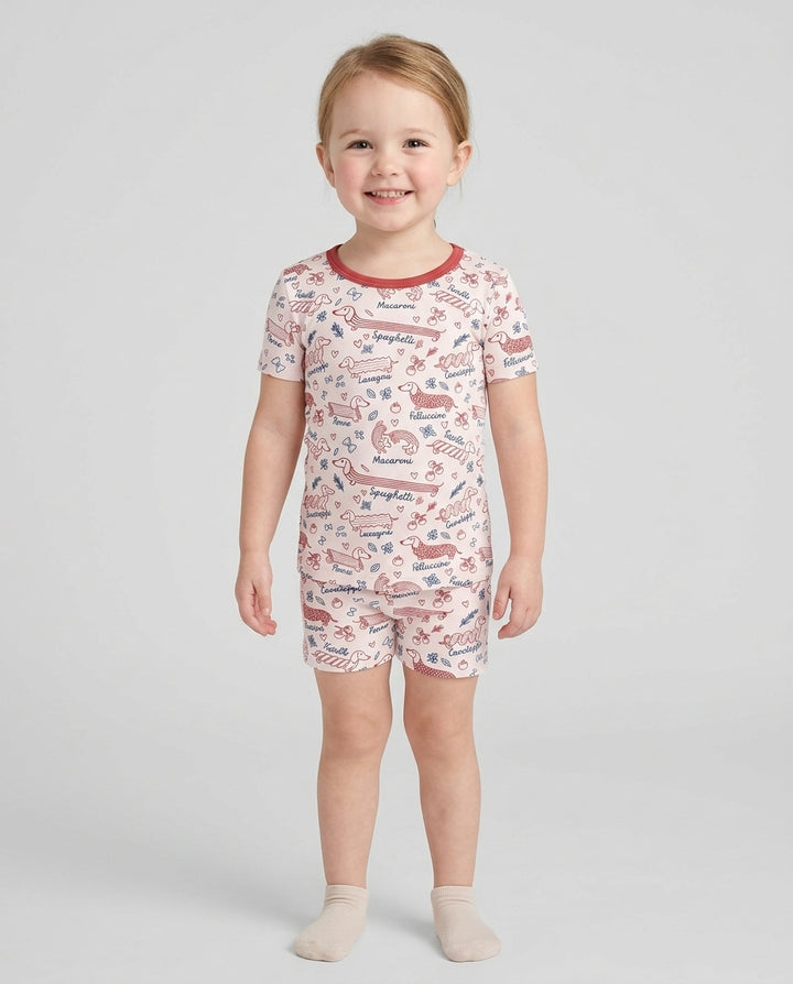 Funny Dachshund Pasta Pups Bamboo Two Piece Short Sleeve Shorts Pajama Set