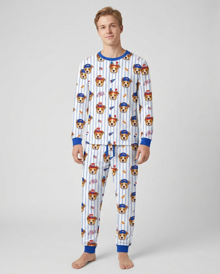 Custom Pet Image 4th of July Family Matching Bamboo Men's Pajama Set