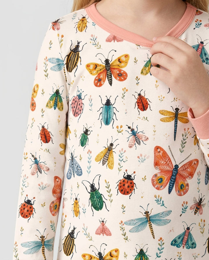 Folk Art Insects Bamboo Two Piece Long Sleeve Pajama Set