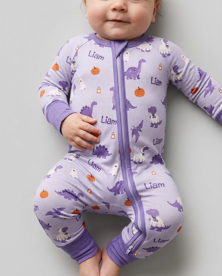 Custom Name Spooky Dinosaur Halloween - Personalized Bamboo Convertible Zippy