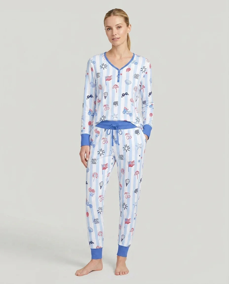 Red, White & Beachy Family Matching Bamboo Women Pajama Set