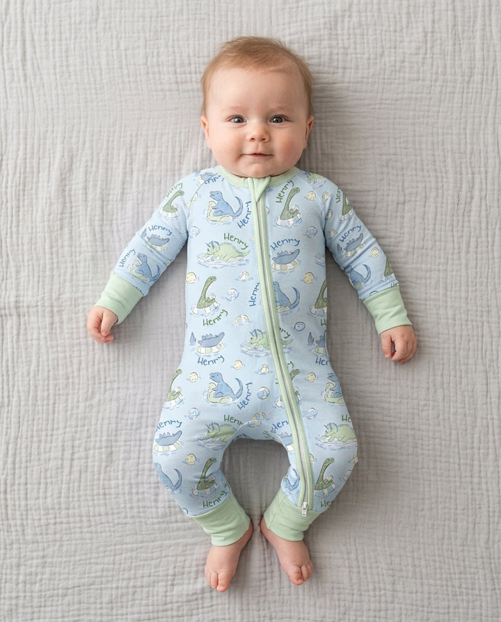 Dinos Swimming Custom Name Bamboo Convertible Zippy