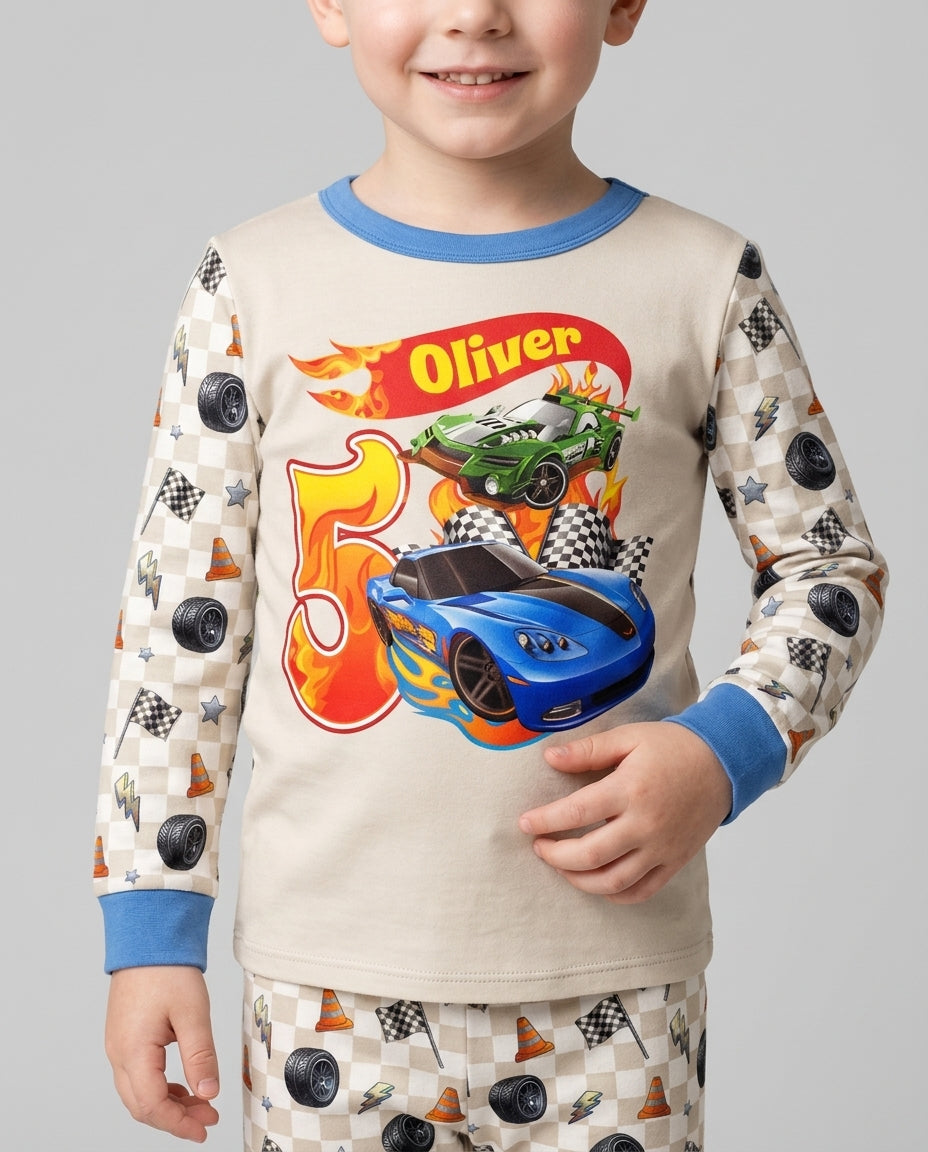 Custom Race Car Bamboo Two Piece Long Sleeve Pajama Set