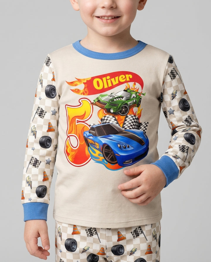 Custom Race Car Bamboo Two Piece Long Sleeve Pajama Set