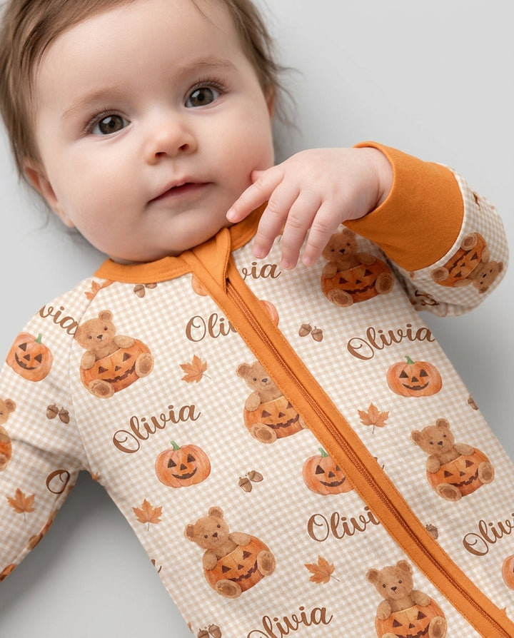 Custom Name Pumpkin Teddy Bamboo Convertible Zippy